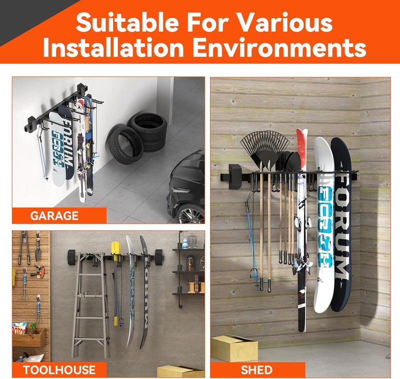 Tdrynl 32" Ski & Snowboard Wall Rack – Heavy-Duty Wall Mounted Ski Storage for Garage, Holds 10 Pairs with 5 Adjustable Hooks, 300lbs Capacity, Non-Slip Rubber, Easy Install | Ski Holders for Wall - Image 5